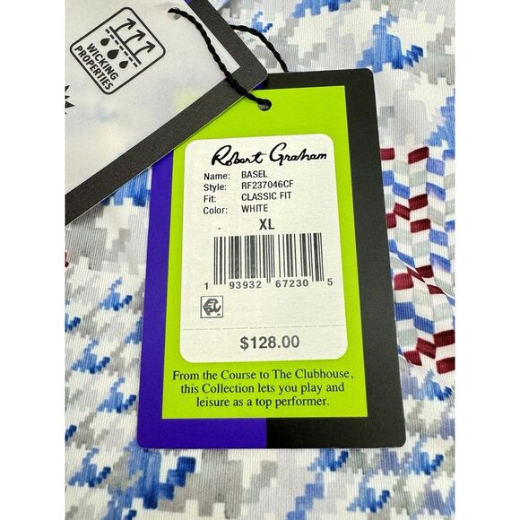 NWT Robert Graham Clubhouse Basel Geometric Performance Golf Polo MEDIUM $128 - Picture 3 of 12